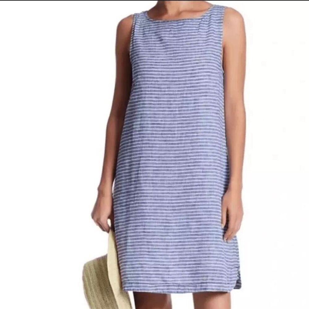 Beachlunchlounge striped linen blend sheath dress small